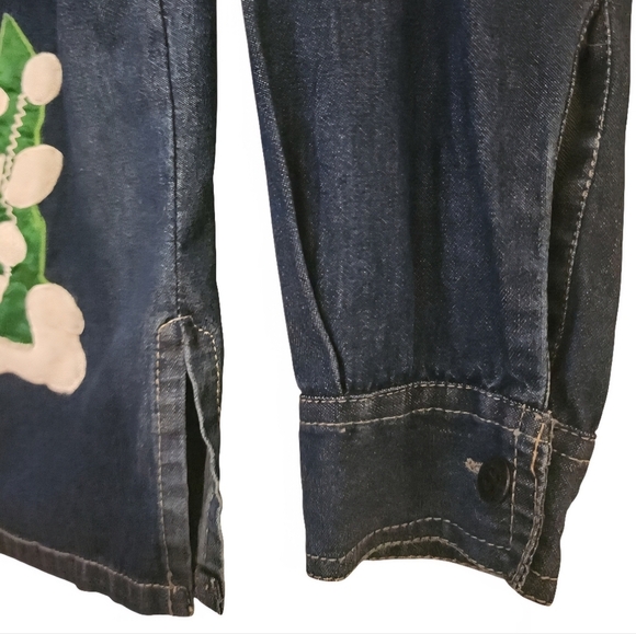 VTG Denim Christmas Shirt Med Embroidery Boho Button up Long Sleeve Cottagecore - Picture 7 of 9
